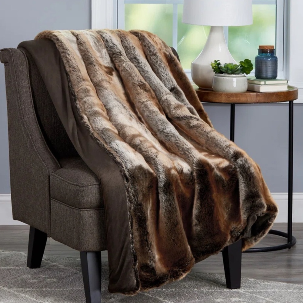 Faux Fur Throw Blanket Luxe Premium Imitation Chinchilla Fur by Lavish Home